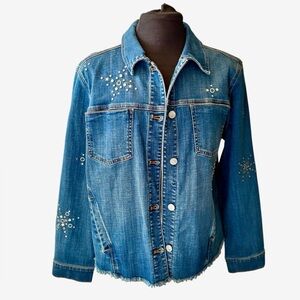 Chico's Embellished Blue Jean Jacket L/XL
